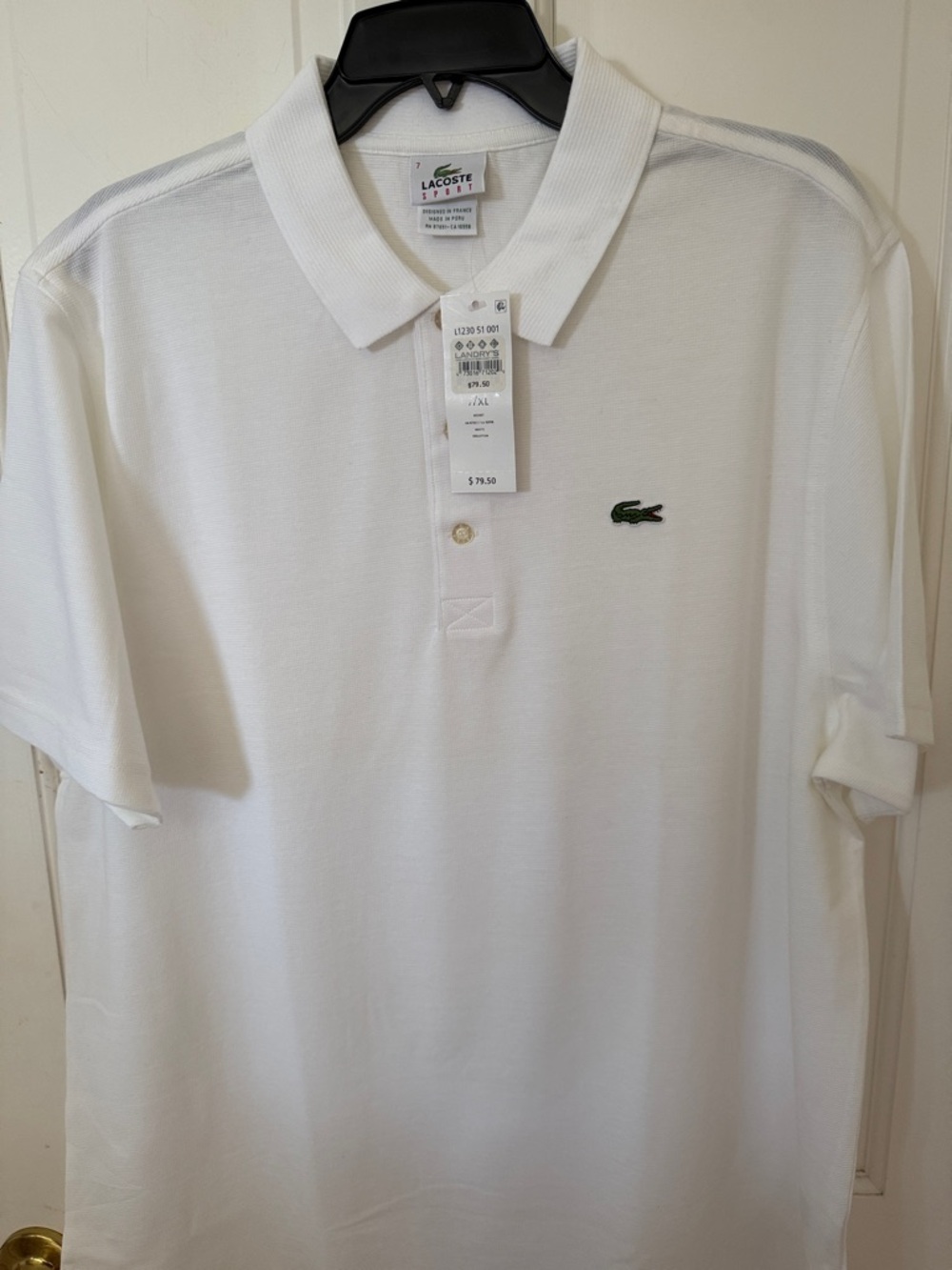 Lacoste Sport White Piqué Polo with Green Crocodile Logo Men’s 7/XL
